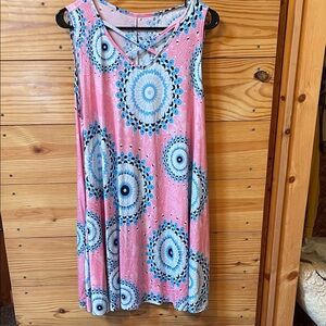 Pink and Blue Sleeveless Dress